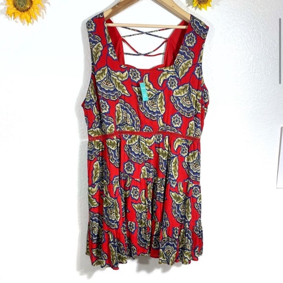 NWT Maurices Floral Red Blue Sleeveless Skater Dress Plus Size 2X Women - Picture 3 of 13